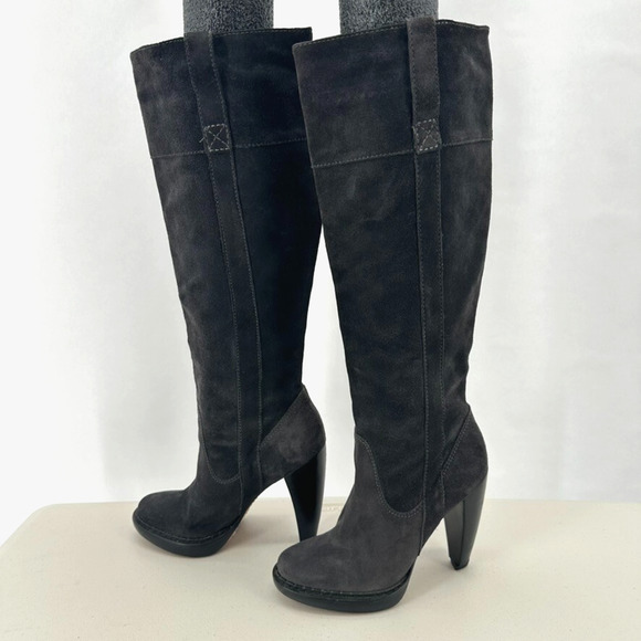 Michael Kors Shoes - Michael Kors Knee High Boots Heels Womens 5.5 Gray Suede Leather Pull On Preppy